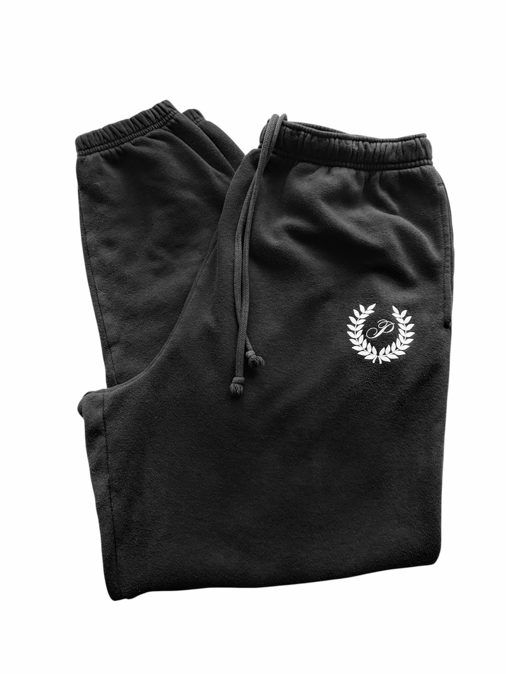 Black Drawstring Joggers Sweatpants High Waisted with Logo - Size L